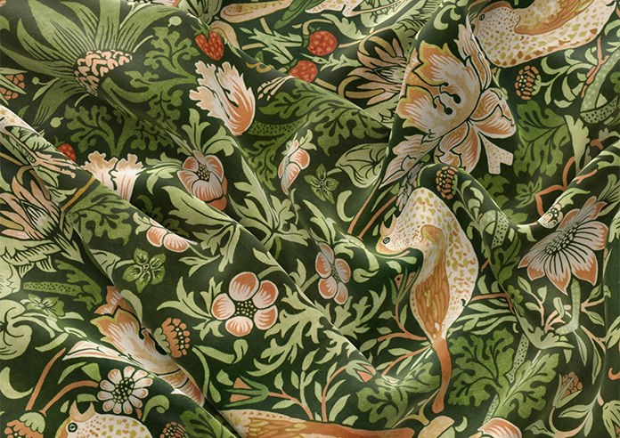 William Morris At Home Strawberry Thief Velvet, Nettle - Roman Blind - Image 4